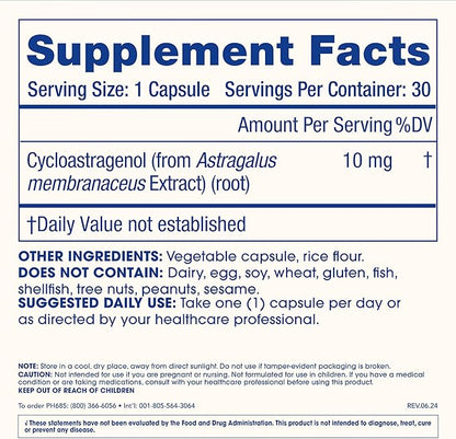 ProHealth Cycloastragenol Supplement, 10 mg per Serving | Science-Backed to Support Telomere Length, DNA Structure & Healthy Aging | Third-Party Tested for Purity & Quality