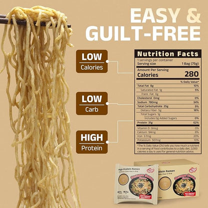 HealSpot High Protein Instant Ramen, 31g Plant Based Protein, Low Fat, Low Carb, Non GMO, Keto Friendly, Plant Based Dry Mixed Ramen, 6 Packs of Sesame Sauce Flavor