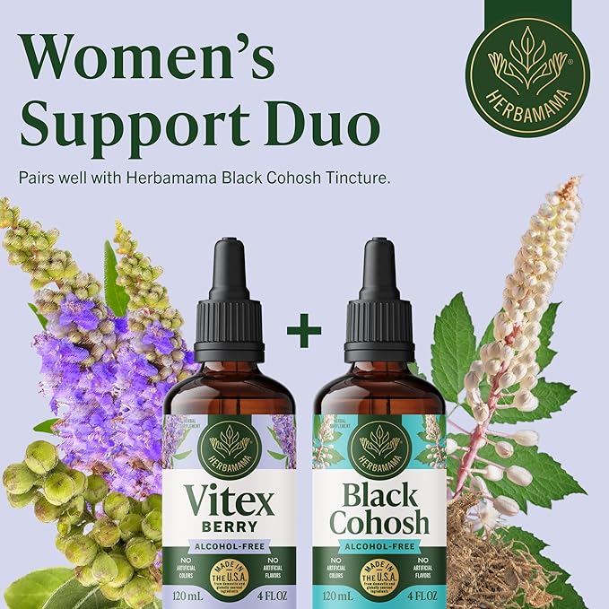 HERBAMAMA Vitex Chasteberry Supplement for Women - Natural Menopause Support* with Vitex Berry Tincture - Chaste Tree Berry Drops for Hormonal Balance & Cycle Support* - 84-Day Supply