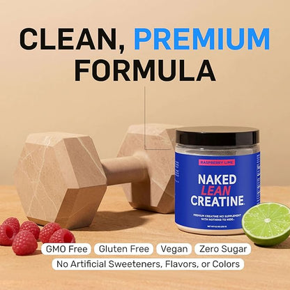 NAKED Lean Creatine HCl Powder - Raspberry Lime, Vegan, Non-GMO, Gluten-Free, No Fillers, Supports Muscle Growth & Strength - 68 Servings