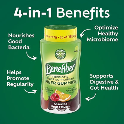Benefiber Prebiotic GLP-1 Friendly Fiber Supplement Gummies for Digestive Health, Assorted Fruit Flavor - 81 Count