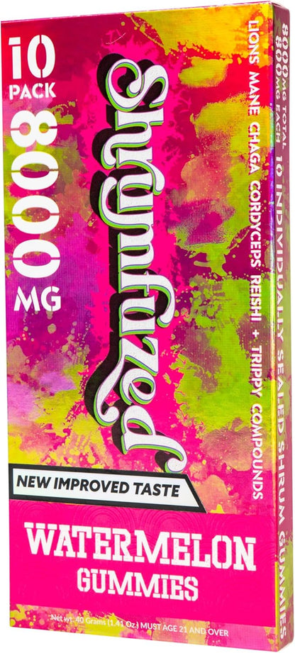 Shrumfuzed - Proprietary Nootropic Gummy 8000mg, Now with New Improved Taste - Lion's Mane, Reishi, Chaga, and Cordycep Nootropic Mushroom Blend (10, Watermelon)