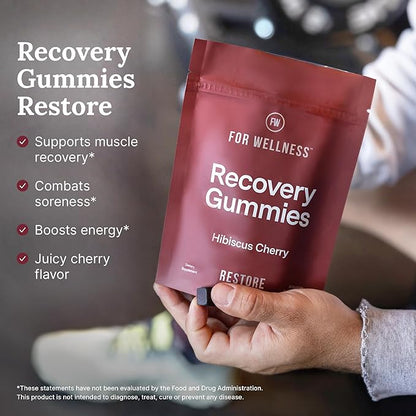 For Wellness Recovery Gummies Restore | Tart Cherry Energy Supplements with Electrolytes for Muscle Soreness, Post-Workout Performance & Recovery | Vegan, Non-GMO, 30 Count