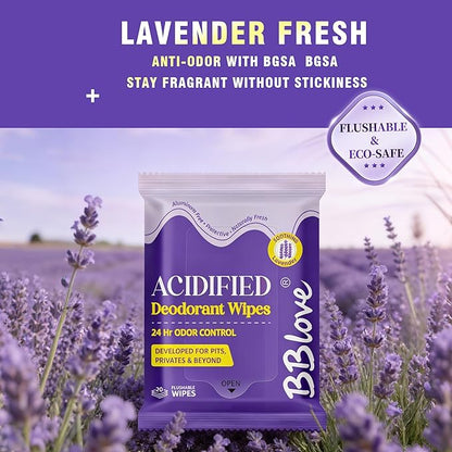 Acidified Body Wipes - 24H Odor Control, pH Balanced for Underarms & Whole Body, Aluminum-Free & Skin-Loving Formula, 80 Wipes