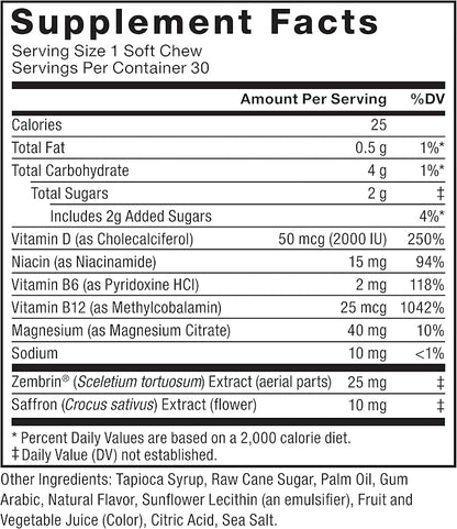 FORCE FACTOR Happy Mood, Mood Support and Mood Balance Supplement to Support Happiness, Positivity, and Stress, Made with Magnesium, Saffron, Zembrin, Non-GMO, Tropical Fruit Flavor, 30 Soft Chews