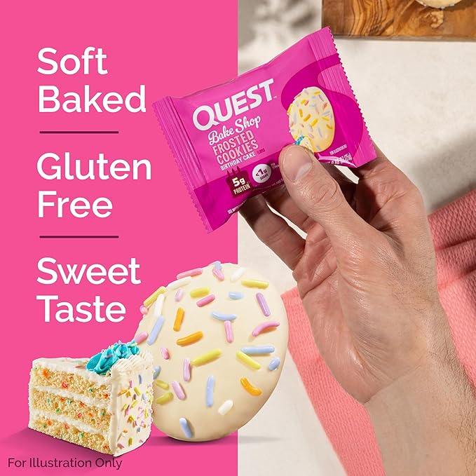 Quest Nutrition Frosted Protein Cookies, Birthday Cake, <1g Sugar, 5g Protein, 1g Net Carbs, Gluten Free, 8 Cookies
