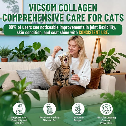 Liquid Collagen for Cats, Cat Collagen Drops with Bovine Collagens, Biotin & Vitamin C, Mobility & Flexibility, Itch Relief, Skin, Coat & Immunity Support, Cat Joint Supplement for Cats