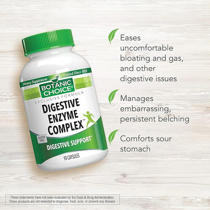 Botanic Choice Digestive Enzyme Complex - Digestive Aid for Healthy Gut Supplement for Better Digestion and Improved Nutrient Absorption to Ease Abdominal Bloating - 90 Pills
