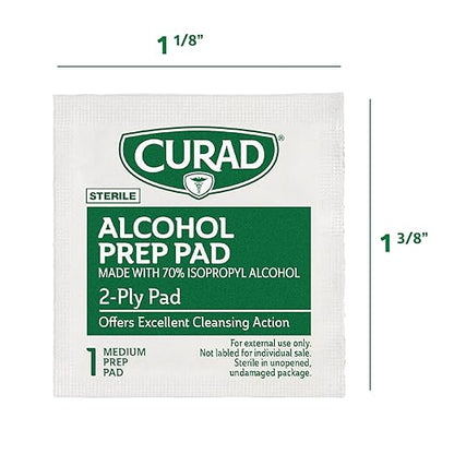 CURAD Alcohol Prep Pads (Pack of 4 Boxes), 400 Pieces of Medium Isopropyl Alcohol Wipes Individually Wrapped, First Aid Alcohol Swabs for Cuts & Scrapes, Medical Alcohol Pads for General Cleansing