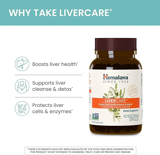 Himalaya LiverCare - Herbal Liver Support Promoting Waste Elimination, Liver Cleanse, Detox, and Bile Production - Vegan, Non-GMO, Gluten Free, 375 mg, 42 Capsules