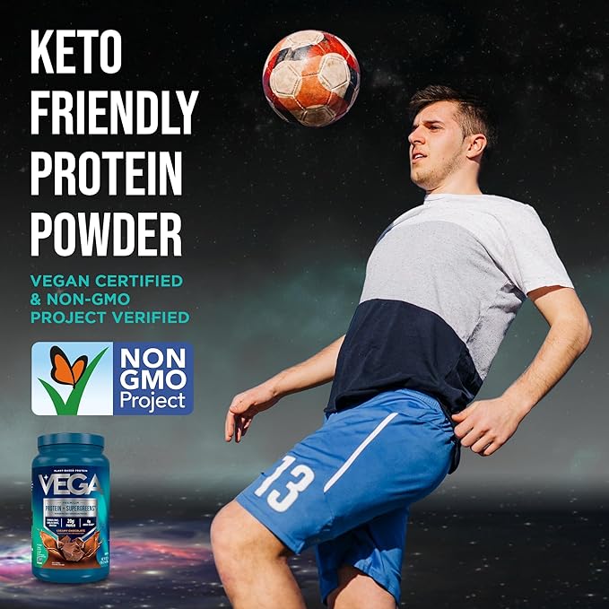 Vega Protein + Supergreens - 20g Plant-Based Protein, Chocolate, 25 Servings, Real Greens & Veggies, Vegan Keto, 0g Added Sugar, Non-GMO, Gluten Free, Dairy Free, 1.8lbs (Packaging May Vary)