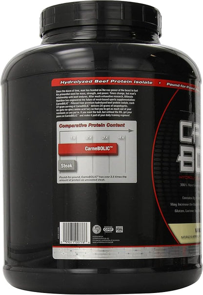 Ultimate Nutrition Carne Bolic Beef Protein Powder, Lactose Free Protein Shakes, Paleo and Keto Friendly with No Sugar or Carb, Low Calorie Isolate Powder, Hydrolized Protein, 60 Servings, Vanilla