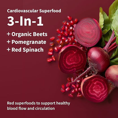 Snap Supplements Heart Beets Stick Packs, Organic Beet Root Powder Drink Mix, Cardiovascular Support for Men & Women, Beets, Pomegranate & Red Spinach, Nitric Oxide Booster, Mixed Berry, 10 Servings