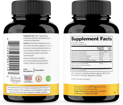 Sandhu's Vitamin D3 K2 Magnesium 5000 IU, 120mcg K2 Capsules 60 Count (Pack of 1) | with VIT B6, Zinc & Quercetin | D3K2 Supports Superior Absorption, Energy, Immune, Muscle Health for Men & Women