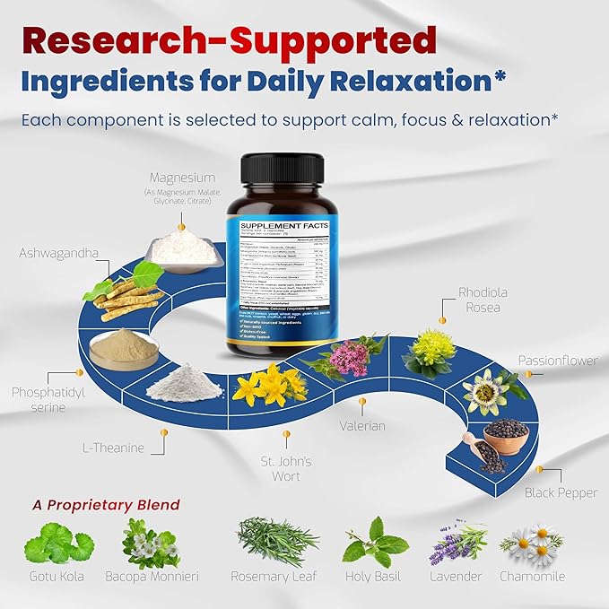 VEGATOT Organic Cortisol Wellness Complex 15-in-1 Formula with Magnesium Ashwagandha St. John's Wort Valerian Rhodiola Rosea Passionflower Chamomile