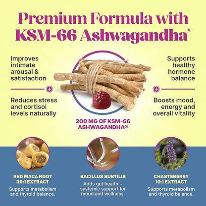 Libido Booster for Women Intimacy Gummies - Increase Passion, Desire, Mood & Excitement, Relieve Stress, Reduce Dryness & Heighten Sensitivity, KSM-66 Ashwagandha Aphrodisiac & Arousal Supplements