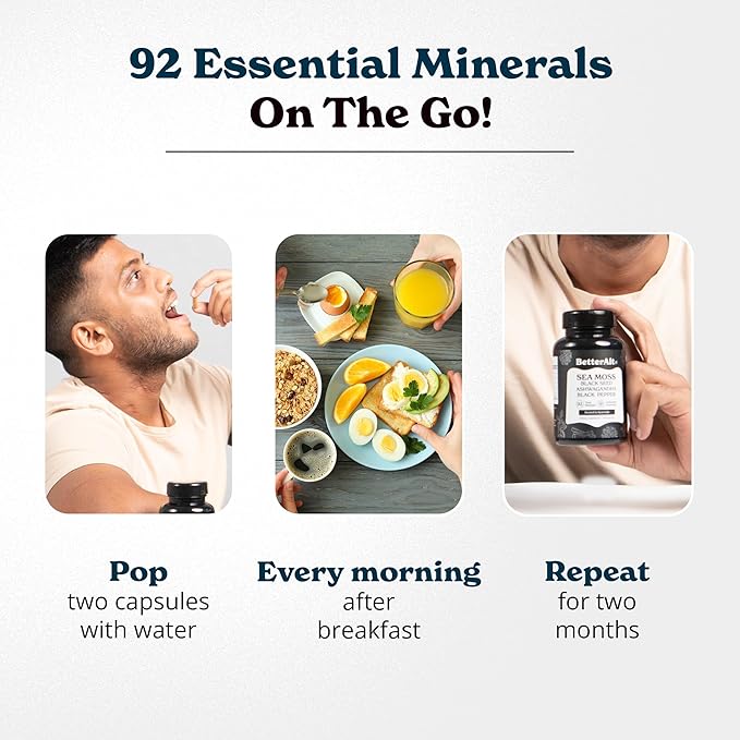 3000mg Iris Sea Moss, 2000mg Black Seed Oil, 1000mg Ashwagandha, 1000mg Burdrock Root, 1000 mg Bladderwrack with Black Pepper & Vitamin C | Vitality & Energy Support | All-in-one supplement | 120 Caps