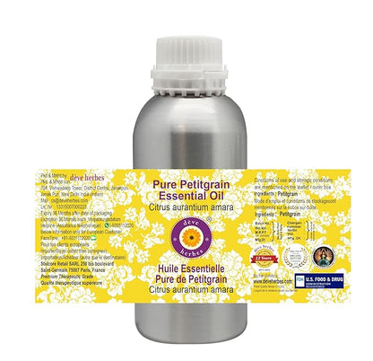Deve Herbes Pure Petitgrain Essential Oil (Citrus aurantium Amara) Steam Distilled 300ml (10 oz)