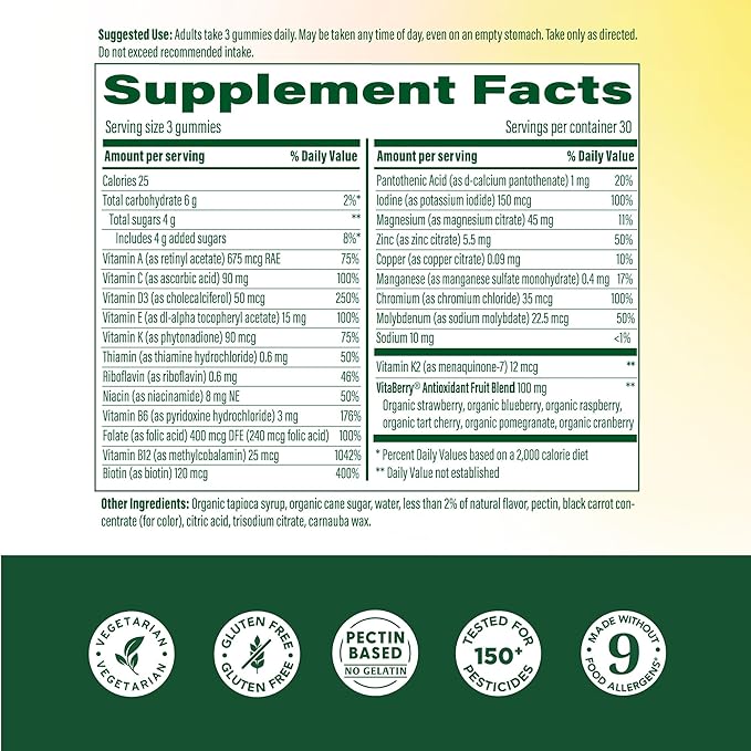 MegaFood Whole Body 55+ Womens Multivitamin - Multivitamin for Women - Vitamin D3 K2, Magnesium Citrate, Biotin & Folate - Bone Health - Brain, Heart & Immune Support - 90 Gummies, 30 Servings