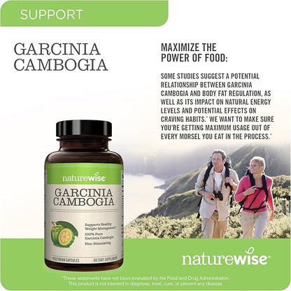 NatureWise Garcinia Cambogia - 60% HCA Concentration Extract,Natural Support for Weight Goals and Energy Levels - Vegan,Non-GMO,Gluten Free - 180 Capsules[2-6 Month Supply],(Pack of 2)