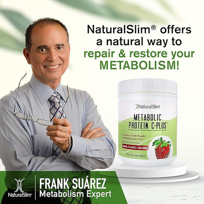 Metabolic Protein C-Plus Whey Protein Powder & Shake Meal Replacement with Vitamin C, L-Glutamine & Digestive Enzymes, Low Carb Protein Drink, Support Metabolism, Energy & Gut health 1.1lb Strawberry