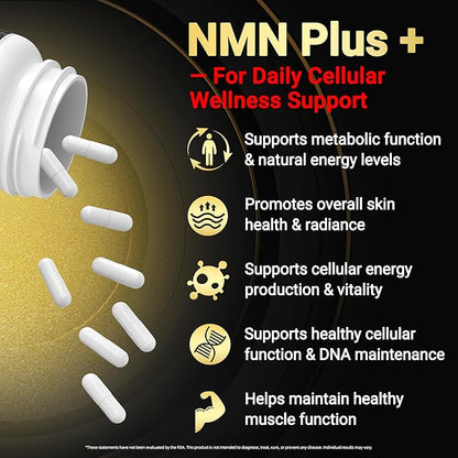 NMN Complex Plus+ for Women & Men with NAC, Alpha Lipoic Acid, CoQ10 & Resveratrol – 5-in-1 Cellular Energy & Healthy Aging Support – 60 Capsules, Non-GMO, Made in USA