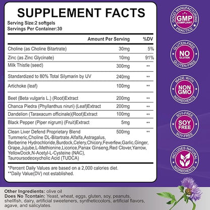 Liver Cleanse Detox & Repair - Herbal Liver Support Milk Thistle Supplement, Strength Liver Health Support with Silymarin Artichoke Extract Dandelion Beet TUDCA Choline NAC, 120 Softgels