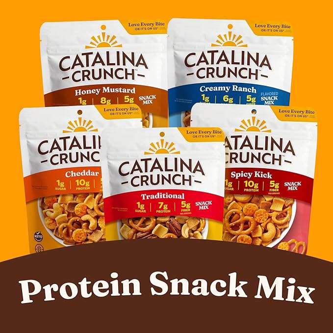 Catalina Crunch Protein Snack Mix with Cheese Crisps | 10g Protein, 1g Sugar per Serving | Good Source of Fiber, Keto, Gluten Free | Variety Pack 4 Flavors (Pack of 4) - Packaging May Vary