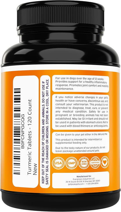 Turmeric for Dogs (155mg) Turmeric Curcumin Supplement for Dogs with BioPerine - Immune System Hip, Mobility & Joint Support - 120 Chicken Flavor Chewable Tablets - Third Party Tested & Non-GMO