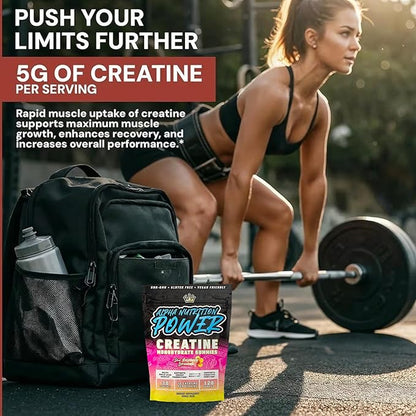 Creatine Monohydrate Gummies 5g - Raspberry Lemonade Flavored Creatine for Women and Men - Supplement for Muscle Gain, Strength, Energy, Cognitive Health, Pre and Post Workout, Recovery, (120 Gummies)
