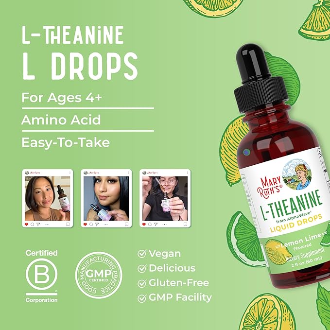 MaryRuth's L Theanine 200mg Liquid Drops | Mood Support for Adults & Kids | Focus Supplement | Natural Sleep Support | Vegan | Non-GMO | Gluten Free | 30 Servings (Pack of 2)