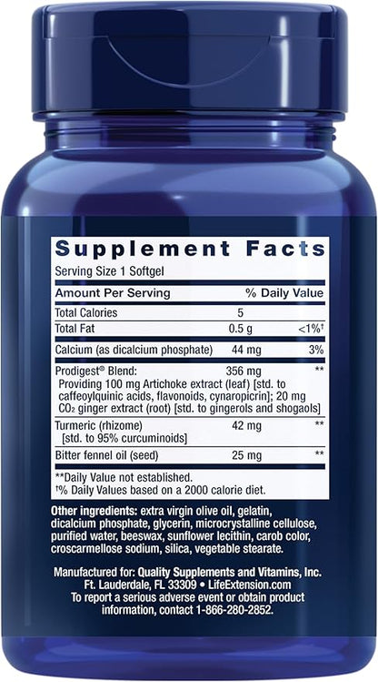 Life Extension Bloat Relief, Artichoke, Ginger, Fennel and Turmeric for Digestive Health, Supports Bloating Relief and Promotes Digestive Comfort, Gluten Free, Non-GMO, 60 softgels