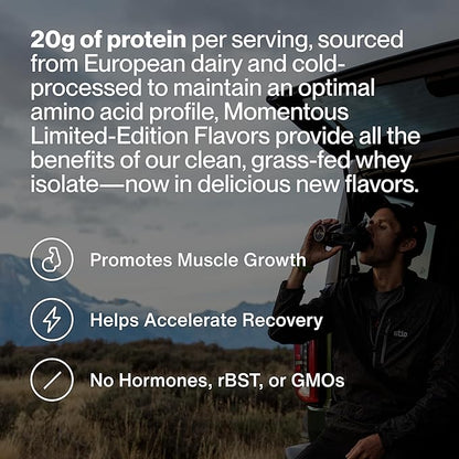 Momentous Essential Grass-Fed Whey Protein Powder - 20 g Whey Isolate Protein - NSF Certified for Sport - Gluten-Free - 12 Servings for Essential Everyday Use - Spiced Chai - Package May Vary