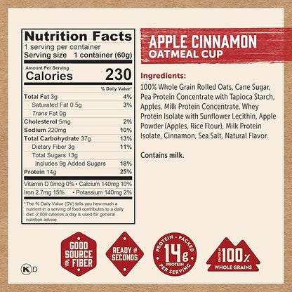 Kodiak Cakes Instant Protein Apple Cinnamon Oatmeal in a Cup, 2.12oz (Pack of 12)