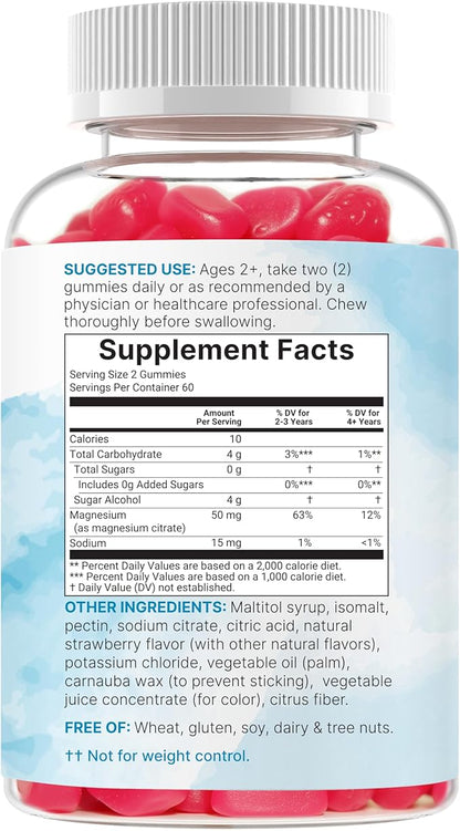 Kids Magnesium Gummies for Age 2+, 120 Count | Sugar Free Strawberry Flavor | Calm Magnesium Citrate Gummies for Sleep, Relaxation, Muscle, Bones, & Mood Support* | Non-GMO, Gluten Free