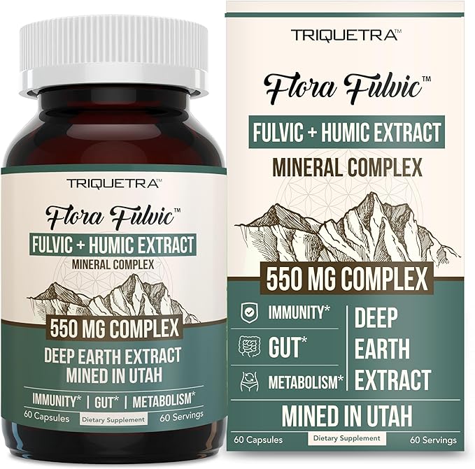 Flora Fulvic | Fulvic Acid + Humic Acid Complex – 550 mg |Mined in Utah, Prehistoric Deep Earth Extract | Immunity, Gut, Digestion – Natural Trace Mineral Complex, Fulvic Acid Supplement – 60 Capsules