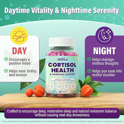 Cortisol Supplements for Women & Men, Cortisol Reducer Gummies w/ Magnesium, Ashwagandha, L-Theanine, Rhodiola, Reishi, 24 IN 1 Cortisol Detox Manager for Calm Mood, Focus & Relaxation,Vegan, 120 Cts