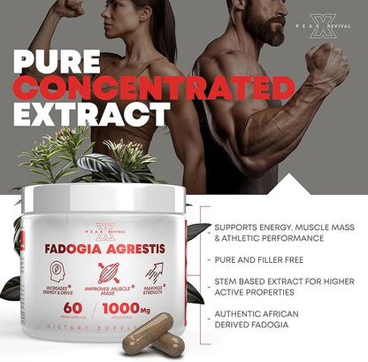Testosterone Booster for Men with Fadogia Agrestis 1000mg Per Serving - Improve Natural Testosterone production, Increase Energy and Muscle Growth - Workout Supplement USA Made (60 Capsules)