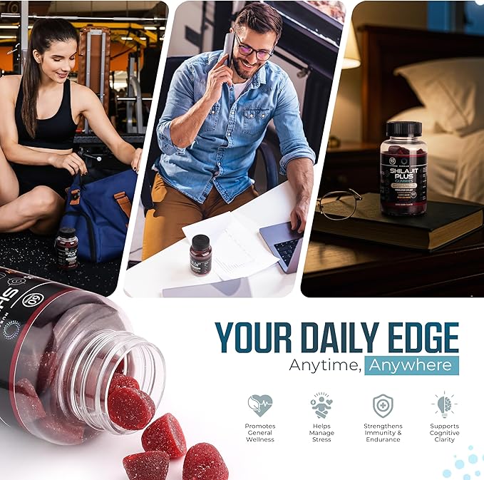Shilajit Plus Gummies – 5-in-1 Adaptogen Energy & Focus Supplement | Shilajit, Ashwagandha, Lion’s Mane, Sea Moss & Beet Root | Natural Energy & Stress Support | Made in USA, Vegan, 60ct