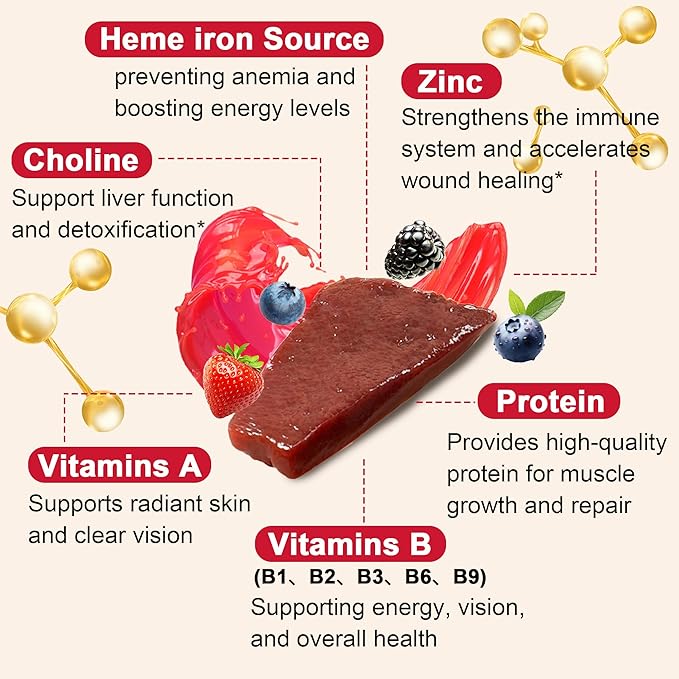 Well&Whole Grass Fed Beef Liver Gummies, Dessicated Beef Liver Supplement for Energy, Immunity, and Full Wellness - Non GMO, Gluten Free, for Adults and Kids, 60 Counts