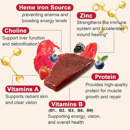 Well&Whole Grass Fed Beef Liver Gummies, Dessicated Beef Liver Supplement for Energy, Immunity, and Full Wellness - Non GMO, Gluten Free, for Adults and Kids, 60 Counts