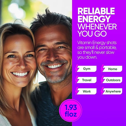 Vitamin Energy Focus+ Extra Strength Energy Shot Berry 10 Pack, 260mg Natural Caffeine, B-Vitamins, CoQ10, Amino Acids, Focus, Productivity & Clarity, Zero Sugar, Gluten-Free, 1.93 fl oz