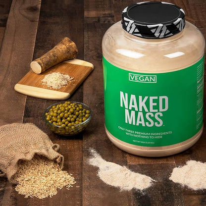 NAKED Vegan Mass - Vanilla Vegan Weight Gainer - 1,230 Calories, NSF Certified, Non-GMO, Soy & Gluten Free, No Artificial Ingredients - 12LB Bulk - 17 Servings