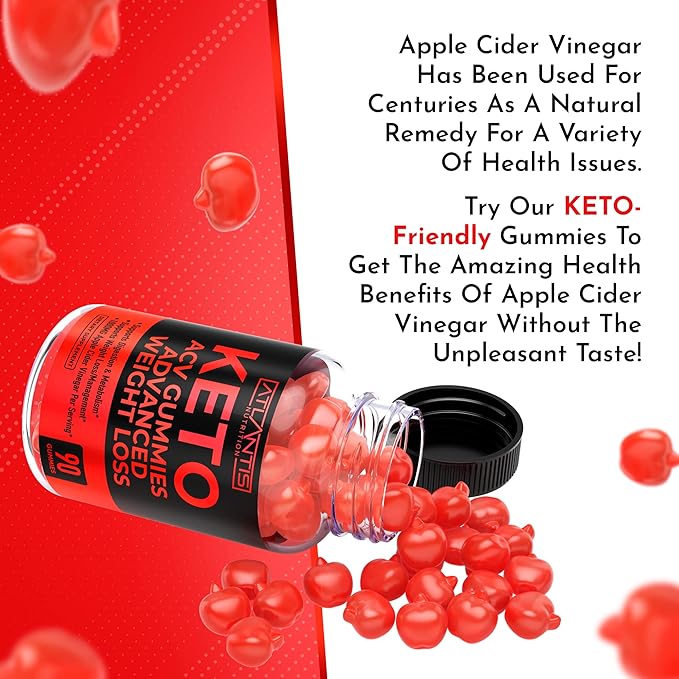 Atlantis Nutrition Keto ACV Gummies for Weight Loss - Supports Digestion, Weight Loss, Detox & Cleansing - Apple Cider Vinegar Gummies Formulated with 1000MG ACV Per Serving - 90 Count