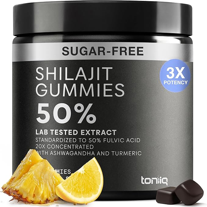 Shilajit Gummies – 20:1 Concentrate – 50% Fulvic Acid, Himalayan Sourced – Ashwagandha + Turmeric – Sugar-Free – Lab Tested