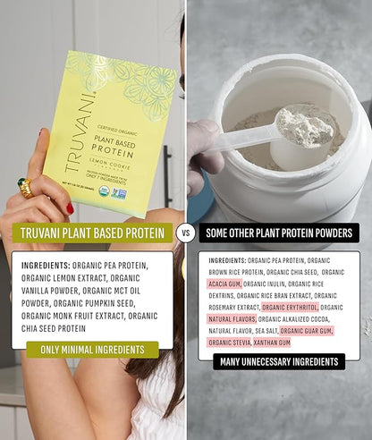 Truvani Vegan Pea Protein Powder | Lemon Cookie | 20g Organic Plant Based Protein | 1 Serving | Keto | Gluten & Dairy Free | Low Carb | No Added Sugar