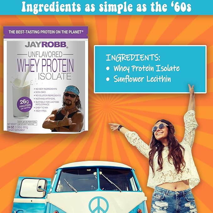 Jay Robb - Grass-Fed Whey Protein Isolate Powder, Outrageously Delicious, Unflavored, 23 Servings (24 Ounce)