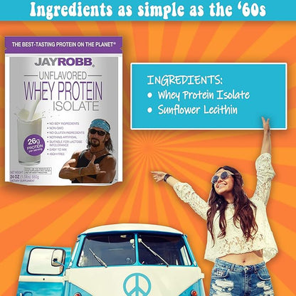 Jay Robb - Grass-Fed Whey Protein Isolate Powder, Outrageously Delicious, Unflavored, 23 Servings (24 Ounce)
