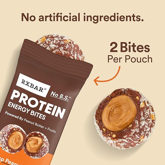 RXBAR Protein Energy Bites, Gluten Free Protein Balls, Dark Chocolate Peanut Butter, 21.1oz Box (24 Bites)
