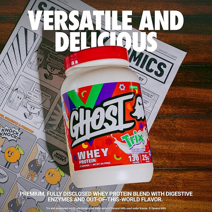 GHOST Whey Protein Powder, Trix Cereal Milk - 2LB, 25G of Protein - Whey Protein Isolate & Concentrate Blend - Post Workout Fitness & Nutrition Shakes, Smoothies & Baking - Soy & Gluten-Free